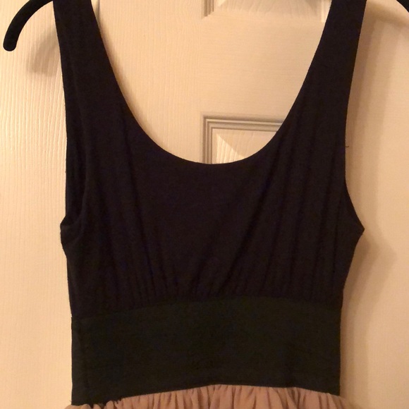 💓Aqua Ballerina Style Black Tank Wide Band Waist, Beige Soft Ruffle Dress - Picture 10 of 13